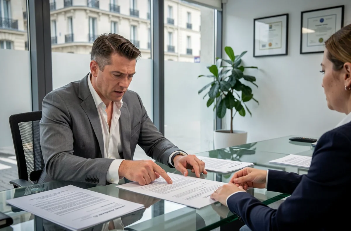 Agent immobilier conseillant un propriétaire sur les options de revente d'un appartement en résidence de tourisme
