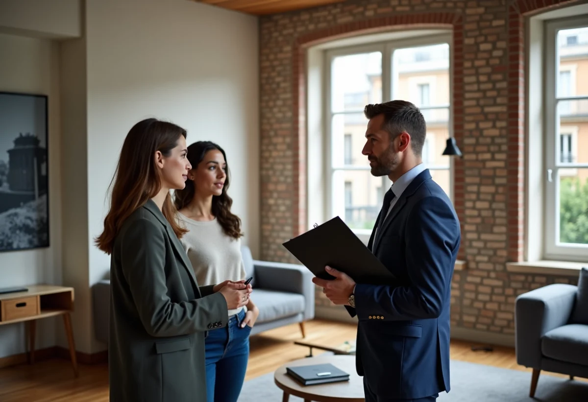 Agent immobilier à Lyon avec couple dans appartement moderne