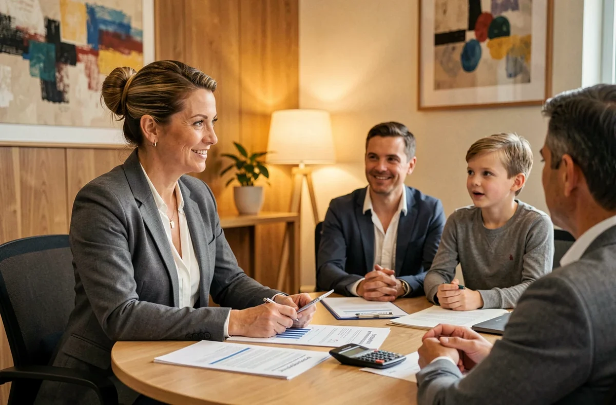 Une conseillère de BA Finances Conseils en Loire-Atlantique accompagnant une famille dans leur projet de prêt immobilier