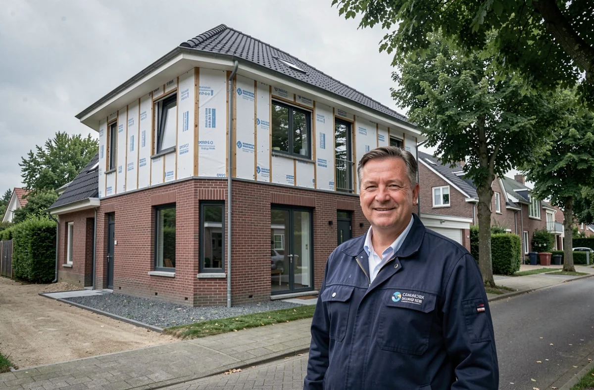 Chef de projet de Cambrésis Rénovation devant une maison entièrement rénovée sur le plan énergétique à Cambrai