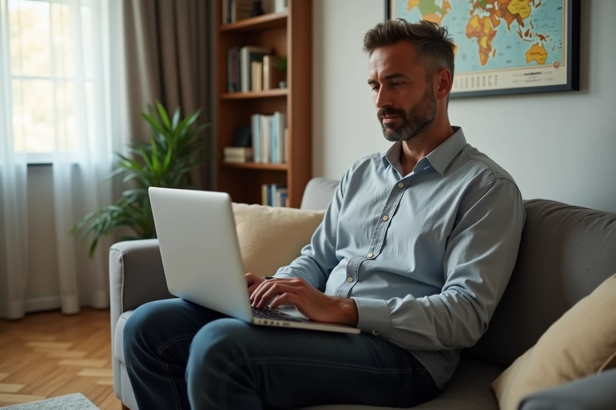 Copropriétaire utilisant un blog de syndic depuis son appartement pour communiquer en ligne