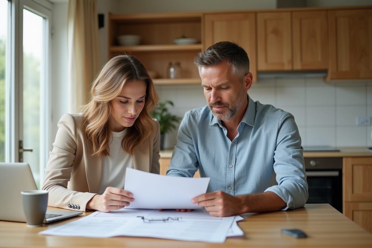 Couple en intérieur moderne travaillant à la maison