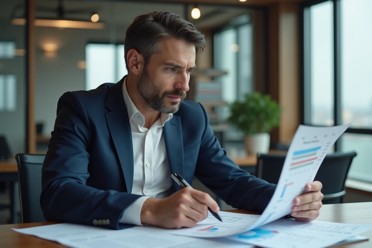 Courtier homme en costume analysant des graphiques financiers