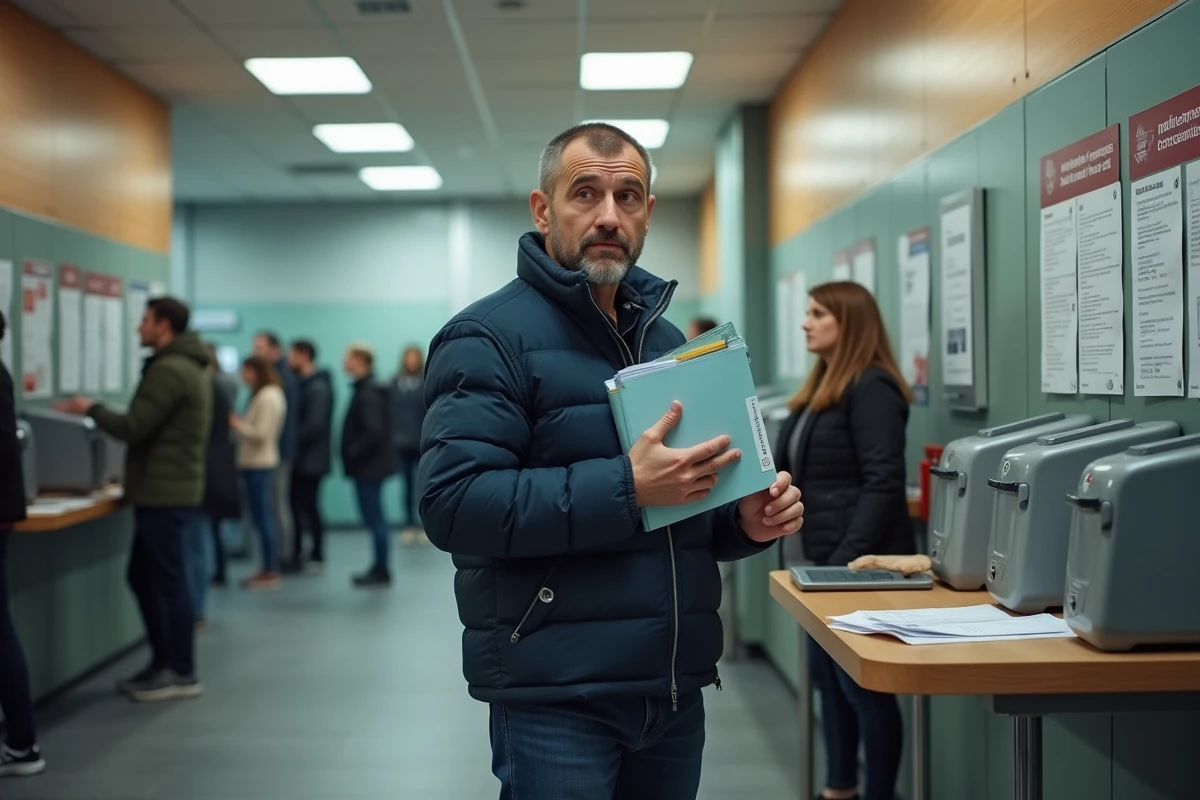 Homme attendant dans une administration locale de Créteil avec des documents, illustration des démarches administratives mal anticipées par les nouveaux résidents