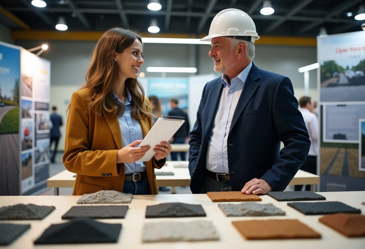Jeune femme discutant avec un entrepreneur au salon