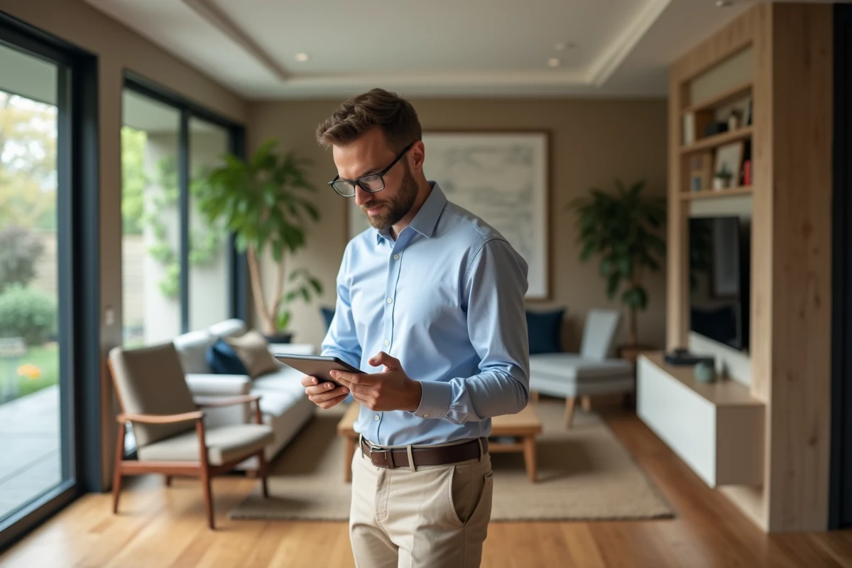 Expert en estimation immobiliere observant un interieur spacieux