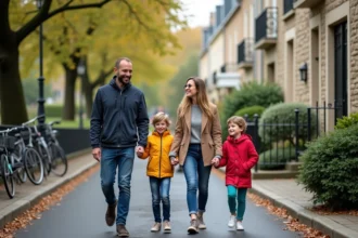 Famille avec enfants dans un quartier résidentiel de Clamart