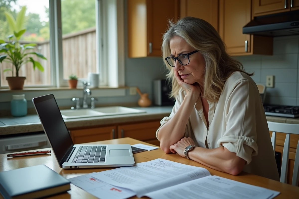 Femme comparant des annonces de location de maison avec jardin à 600 euros sur ordinateur portable