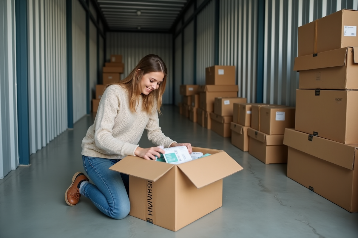 Jeune femme plaçant des sachets de gel dans une boîte de rangement