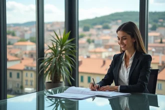 Femme professionnelle souriante dans un bureau à Lyon