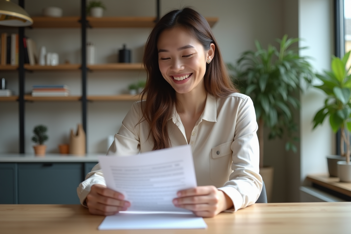 Jeune femme souriante dans son appartement lumineux