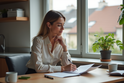 Femme d age moyen travaillant dans une cuisine moderne
