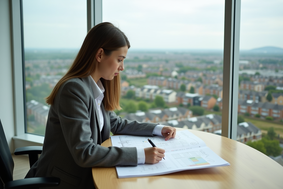 Femme étudiant des documents d