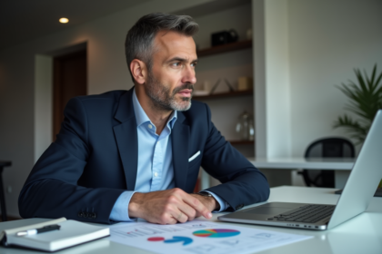 Homme en blazer analysant des graphiques financiers