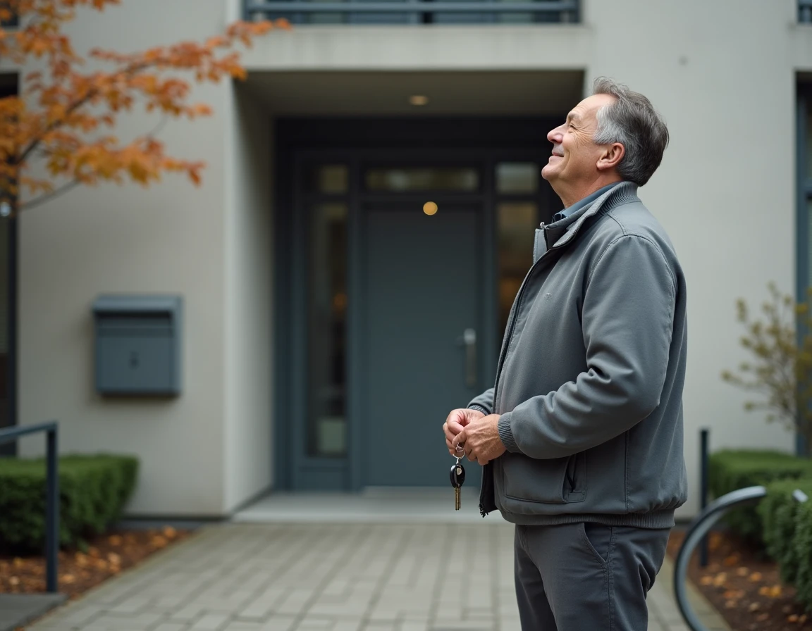 Un homme tient ses clés devant son nouveau logement HLM après l'avis favorable de la commission d'attribution