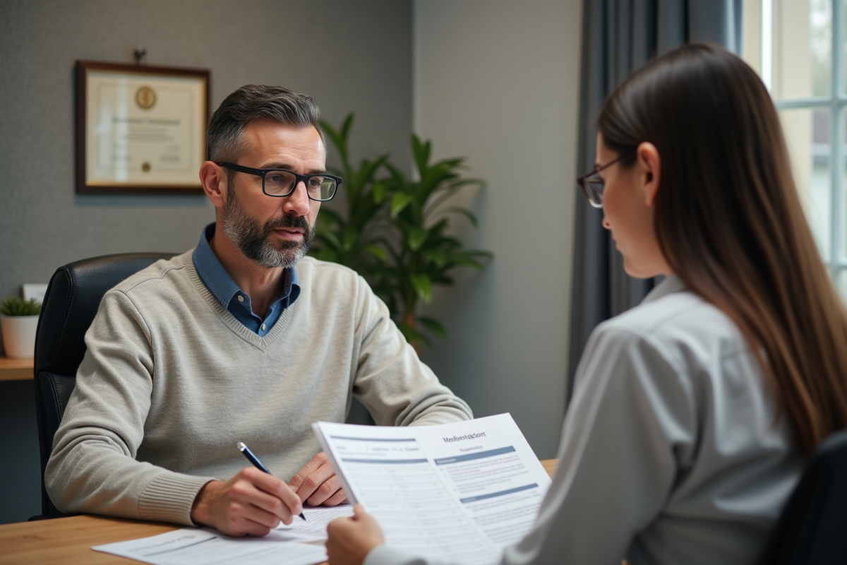 Homme discutant avec conseiller bancaire devant un relevé de mortgage