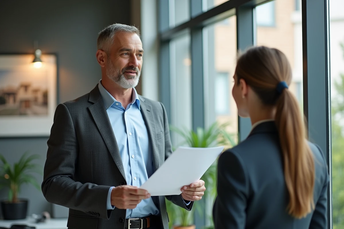 Homme en costume parle d