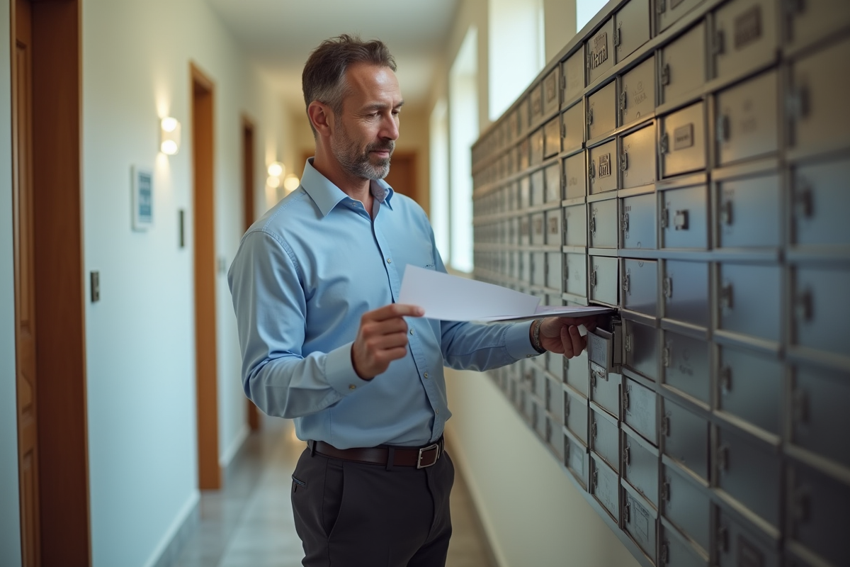 Homme déposant des enveloppes dans une boîte aux lettres