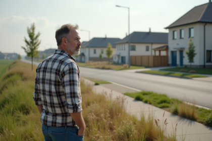 Homme observant le paysage entre nature et urbanisme