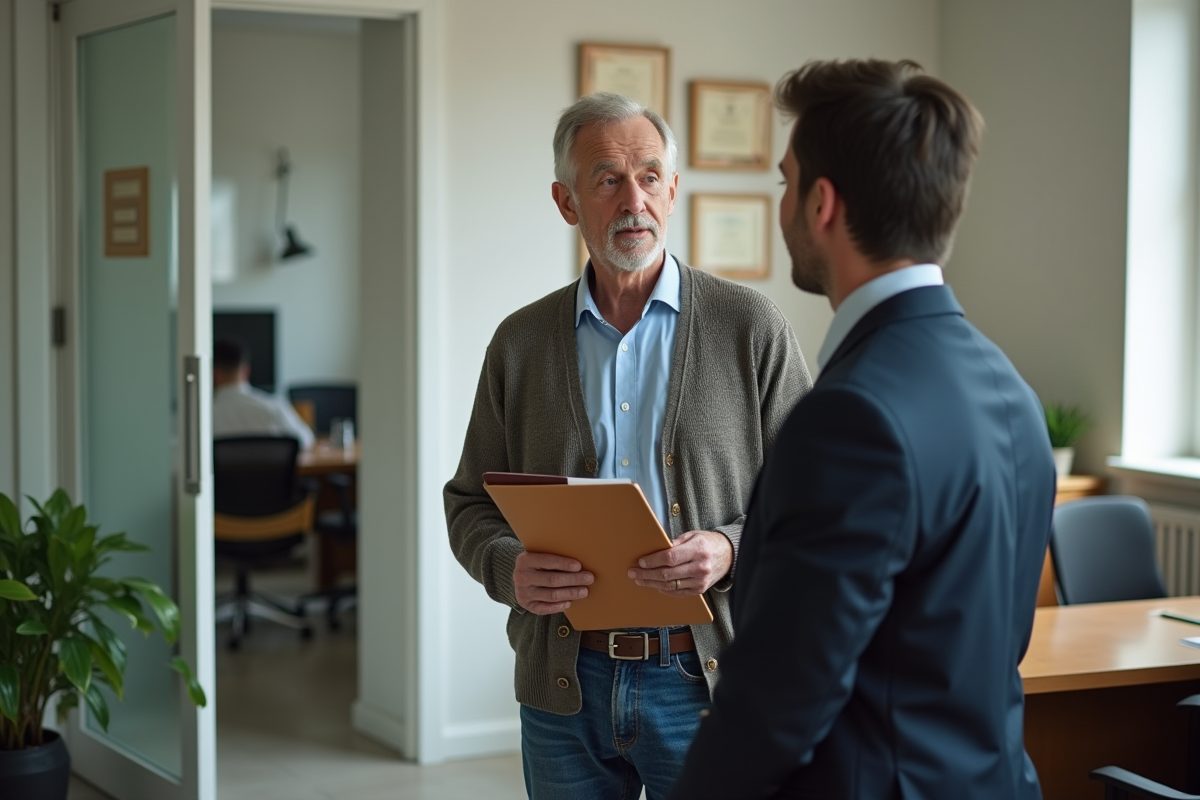 Homme d age avancé discutant dans un bureau lumineux