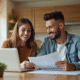 Jeune couple souriant à la maison pour l'investissement immobilier