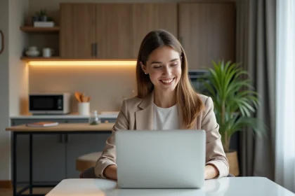 Jeune femme professionnelle dans un studio moderne avec laptop