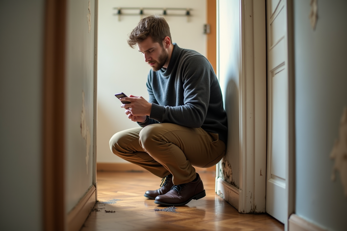 Jeune homme photographiant des dégâts d